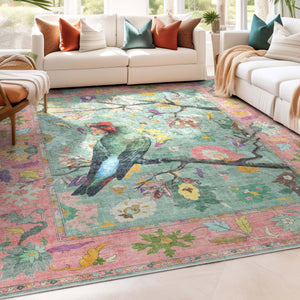 Well Woven Apollo Botanical Floral Flat-Weave Rug for Living Room Dining Room Bedroom Kitchen Tiger Print Multi Navy / Rectangular / 5'3