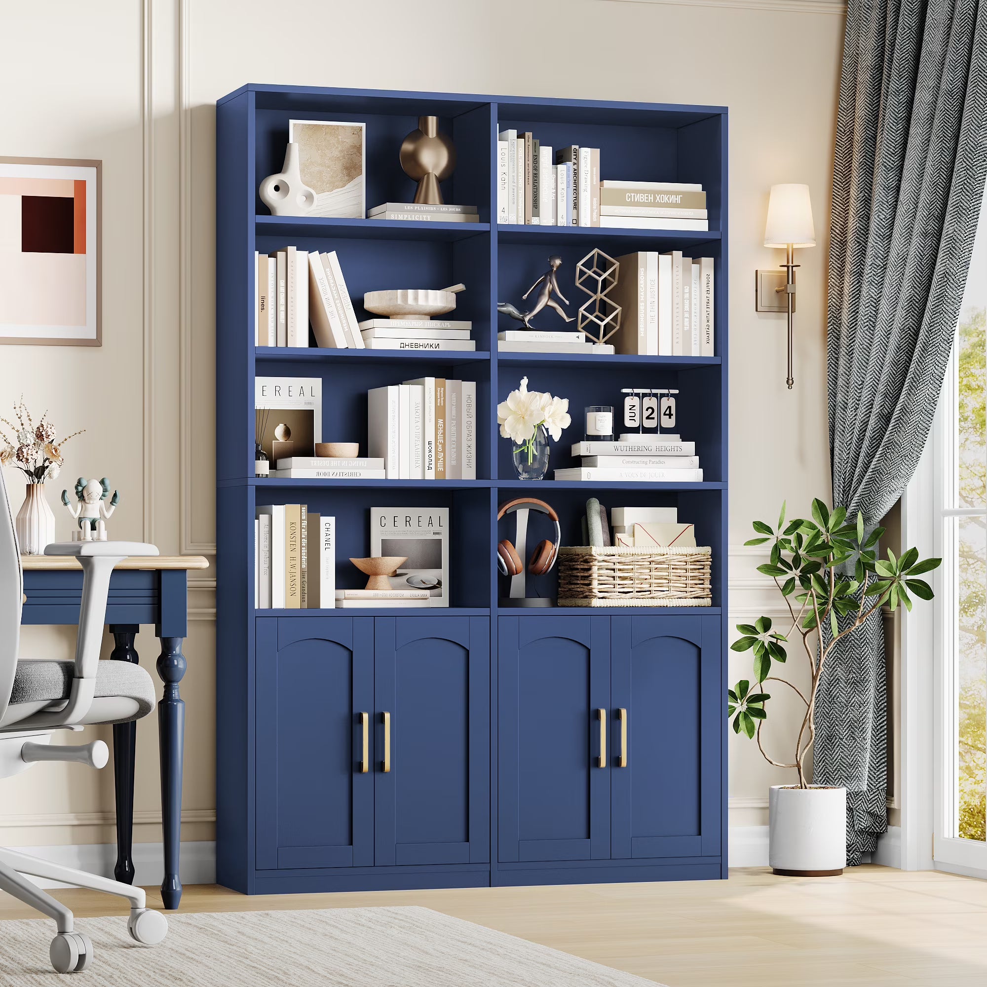 Homfa 73 Tall Bookcases with Doors, 8 Cubes 6 - Tier Double Row Bookshelf, White Bookcase for Living Room Home Office
