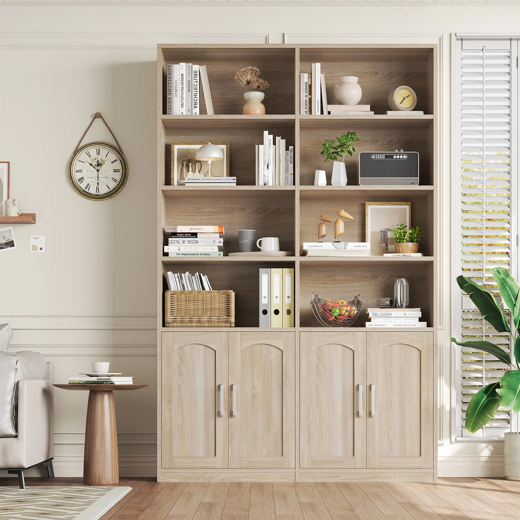 Homfa 73 Tall Bookcases with Doors, 8 Cubes 6 - Tier Double Row Bookshelf, White Bookcase for Living Room Home Office