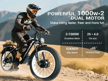 Load image into Gallery viewer, (US in Stock) 5000W Peak Dual Motor Electric Bike for Adults, 60V 25AH Removable Battery Ebike, 50MPH AWD 21 - Speed Mountain Snow E - Bike with 26" x 4.0 Fat Tire, Long Range Mountain Off - Road Ebikes