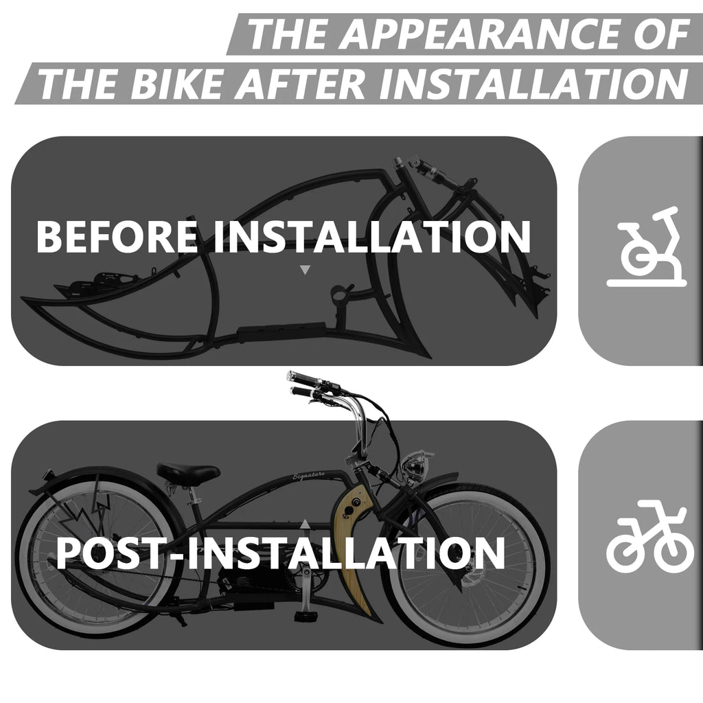Tracer Signature Pro E - Bikes Frame with Fork, for 26" 3.0, 4.0 Fat Tire, Coaster Brake/Disc Brake, for Beach Cruiser Bike, Black