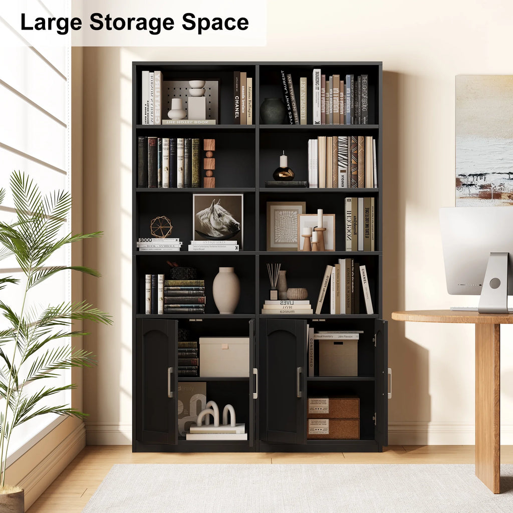 Homfa 73 Tall Bookcases with Doors, 8 Cubes 6 - Tier Double Row Bookshelf, White Bookcase for Living Room Home Office