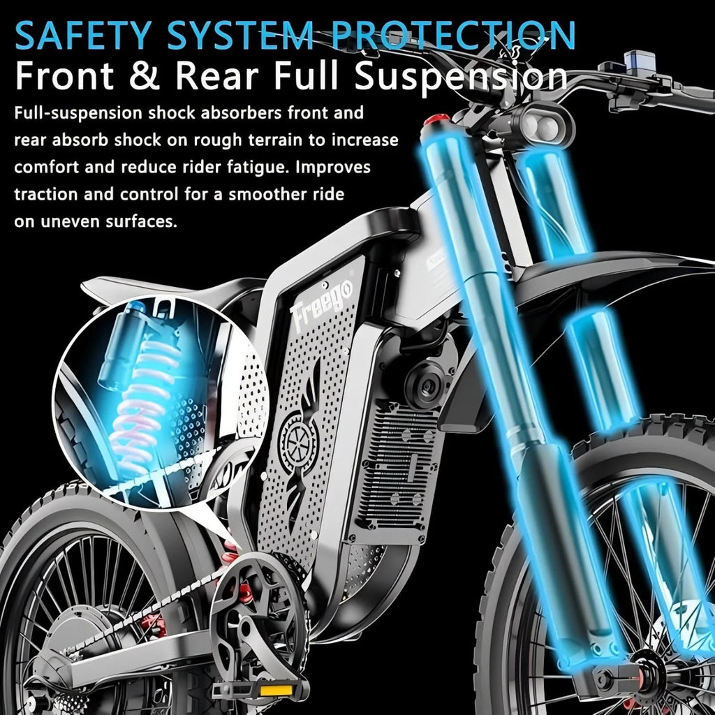 6000W(Peak) Motor 60V/35ah Battery, Freego X2pro Electric Motorcycle for Adults, Electric Bike 50MPH/7 Speed Off Road Electric Bicycle, 19x2 Full Suspension/Four - Piston Hydraulic Brake UL2849MTB