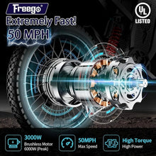 Load image into Gallery viewer, 6000W(Peak) Motor 60V/35ah Battery, Freego X2pro Electric Motorcycle for Adults, Electric Bike 50MPH/7 Speed Off Road Electric Bicycle, 19x2 Full Suspension/Four - Piston Hydraulic Brake UL2849MTB
