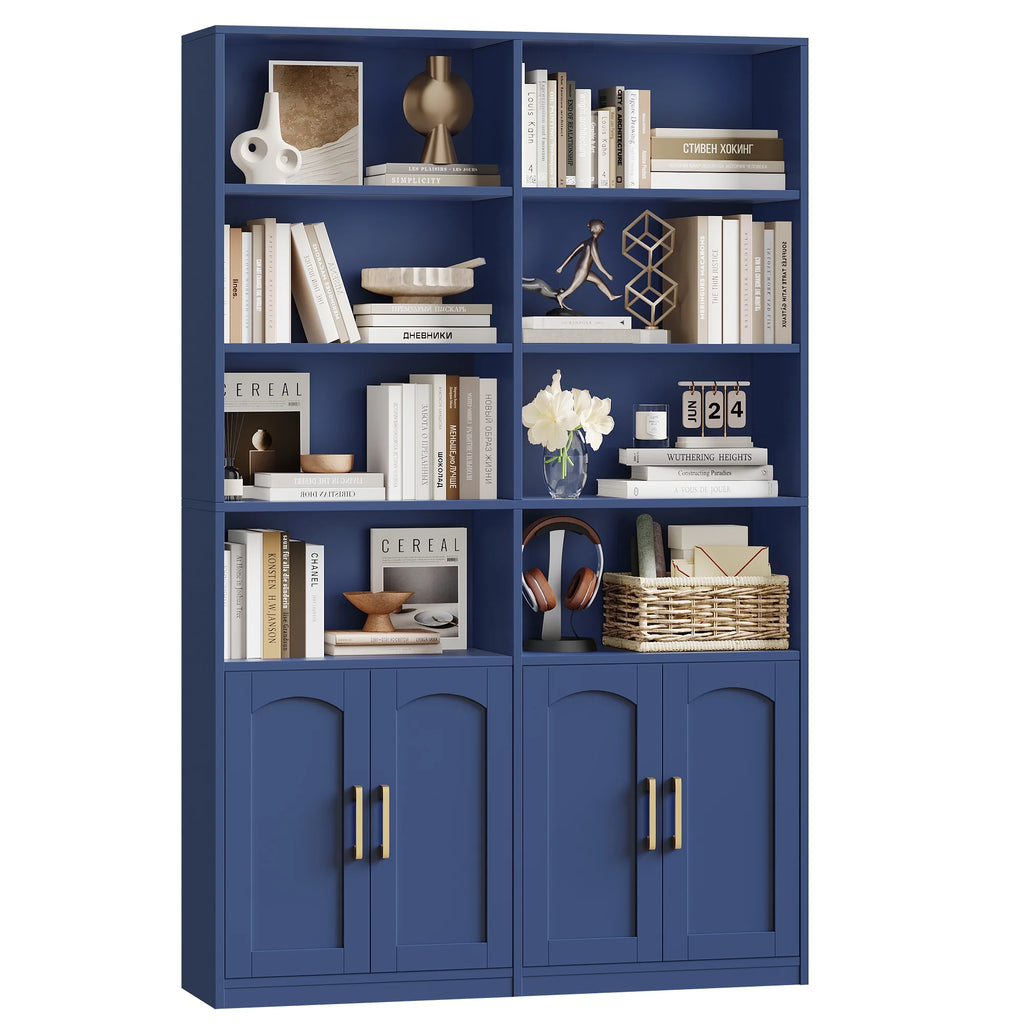 Homfa 73 Tall Bookcases with Doors, 8 Cubes 6 - Tier Double Row Bookshelf, White Bookcase for Living Room Home Office