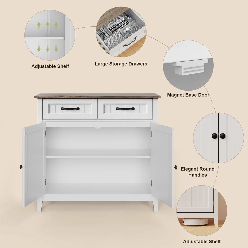 Coffee Bar, Lofka 42" Kitchen Storage Cabinet, Sideboard Buffet Cabinet with 8 Shelves, 1 Drawer