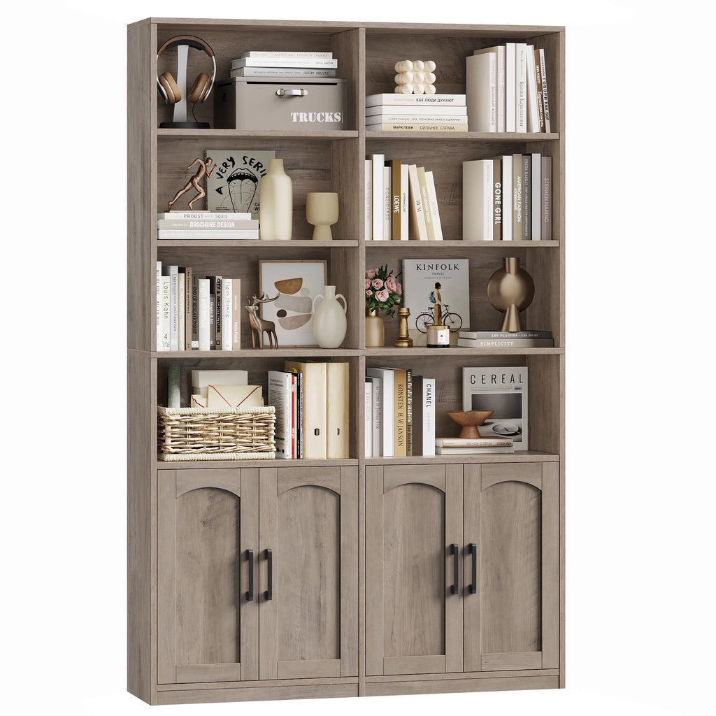 Homfa 73 Tall Bookcases with Doors, 8 Cubes 6 - Tier Double Row Bookshelf, White Bookcase for Living Room Home Office