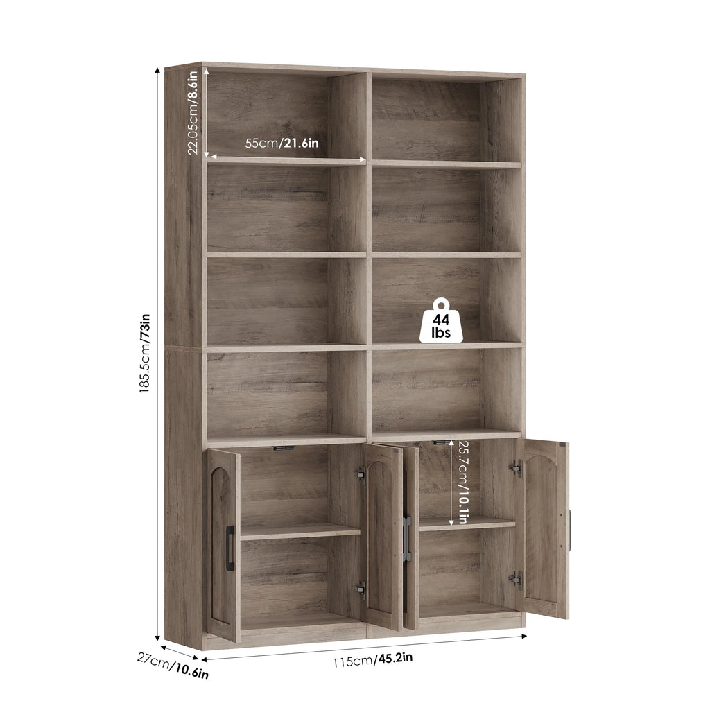 Homfa 73 Tall Bookcases with Doors, 8 Cubes 6 - Tier Double Row Bookshelf, White Bookcase for Living Room Home Office