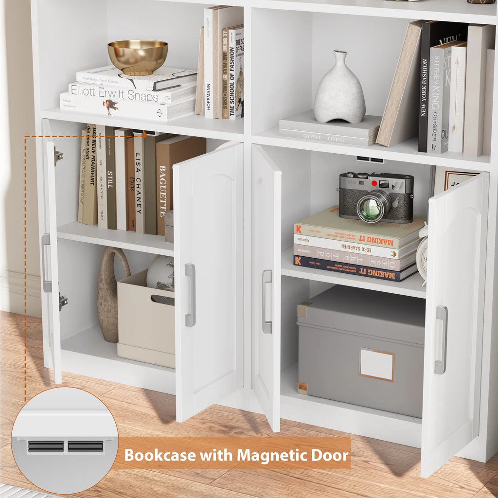 Homfa 73 Tall Bookcases with Doors, 8 Cubes 6 - Tier Double Row Bookshelf, White Bookcase for Living Room Home Office