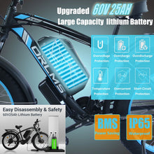 Load image into Gallery viewer, (US in Stock) 5000W Peak Dual Motor Electric Bike for Adults, 60V 25AH Removable Battery Ebike, 50MPH AWD 21 - Speed Mountain Snow E - Bike with 26" x 4.0 Fat Tire, Long Range Mountain Off - Road Ebikes