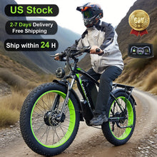 Load image into Gallery viewer, (US in Stock) 5000W Peak Dual Motor Electric Bike for Adults, 60V 25AH Removable Battery Ebike, 50MPH AWD 21 - Speed Mountain Snow E - Bike with 26" x 4.0 Fat Tire, Long Range Mountain Off - Road Ebikes