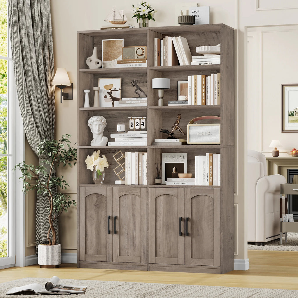Homfa 73 Tall Bookcases with Doors, 8 Cubes 6 - Tier Double Row Bookshelf, White Bookcase for Living Room Home Office