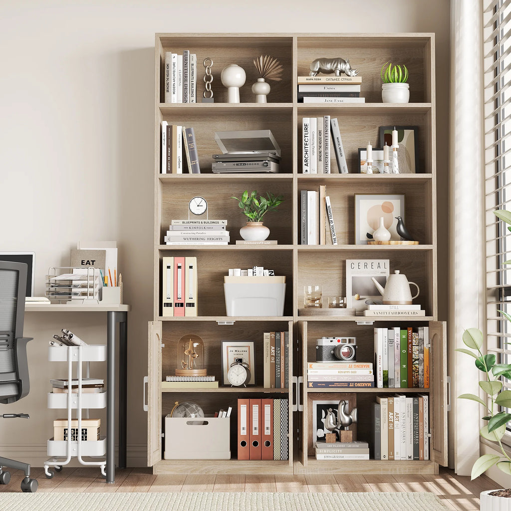 Homfa 73 Tall Bookcases with Doors, 8 Cubes 6 - Tier Double Row Bookshelf, White Bookcase for Living Room Home Office