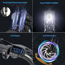 Load image into Gallery viewer, Ridstar Electric Bike for Adults Q20, 1200W 30MPH, 48V 15.6ah Electric Bicycle, 7 Speed Full Suspension Mountain Bike UL2849