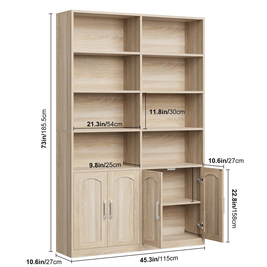 Homfa 73 Tall Bookcases with Doors, 8 Cubes 6 - Tier Double Row Bookshelf, White Bookcase for Living Room Home Office
