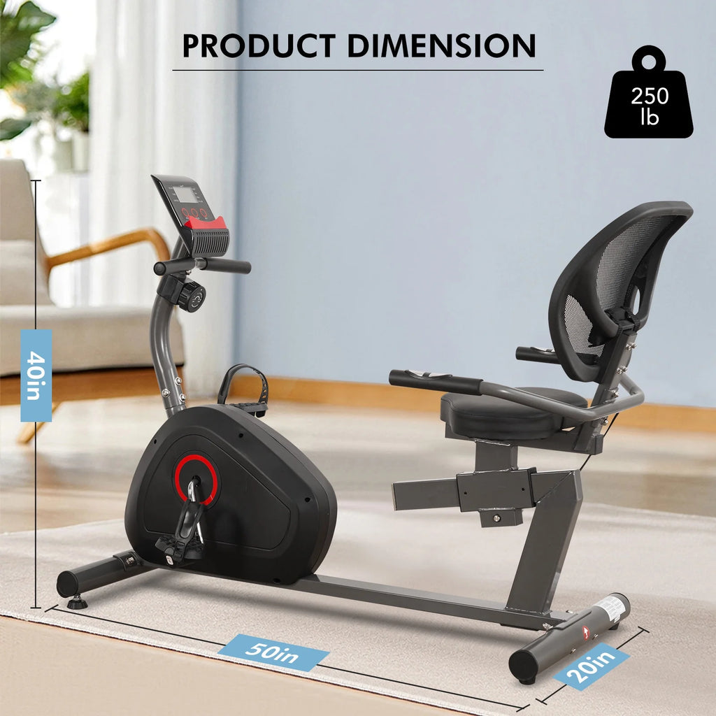 Maxkare Recumbent Exercise Bike for Home Stationary Bike Sturdy Quiet 8 Levels Recumbent Bikes Large Comfortable Seat Heart Rate Handle & Ipad Holder for Gym Seniors Adults