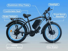 Load image into Gallery viewer, (US in Stock) 5000W Peak Dual Motor Electric Bike for Adults, 60V 25AH Removable Battery Ebike, 50MPH AWD 21 - Speed Mountain Snow E - Bike with 26" x 4.0 Fat Tire, Long Range Mountain Off - Road Ebikes
