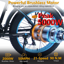 Load image into Gallery viewer, (US in Stock) 5000W Peak Dual Motor Electric Bike for Adults, 60V 25AH Removable Battery Ebike, 50MPH AWD 21 - Speed Mountain Snow E - Bike with 26" x 4.0 Fat Tire, Long Range Mountain Off - Road Ebikes