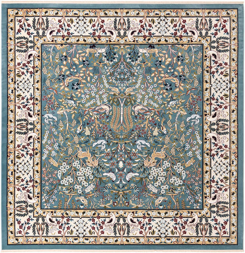 Rugs Nain Design 10 ft Square Blue Floral Area Rug
