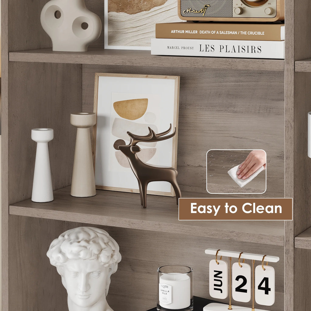Homfa 73 Tall Bookcases with Doors, 8 Cubes 6 - Tier Double Row Bookshelf, White Bookcase for Living Room Home Office