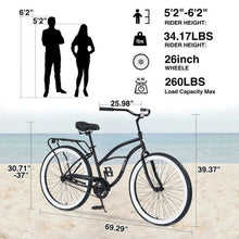 Load image into Gallery viewer, Single Speed Bicycles 26"inch, Steel Frame, Wide Wheels for Stability, Rear Coaster Brakes, Multiple Colors Men'S Beach Cruiser Bike