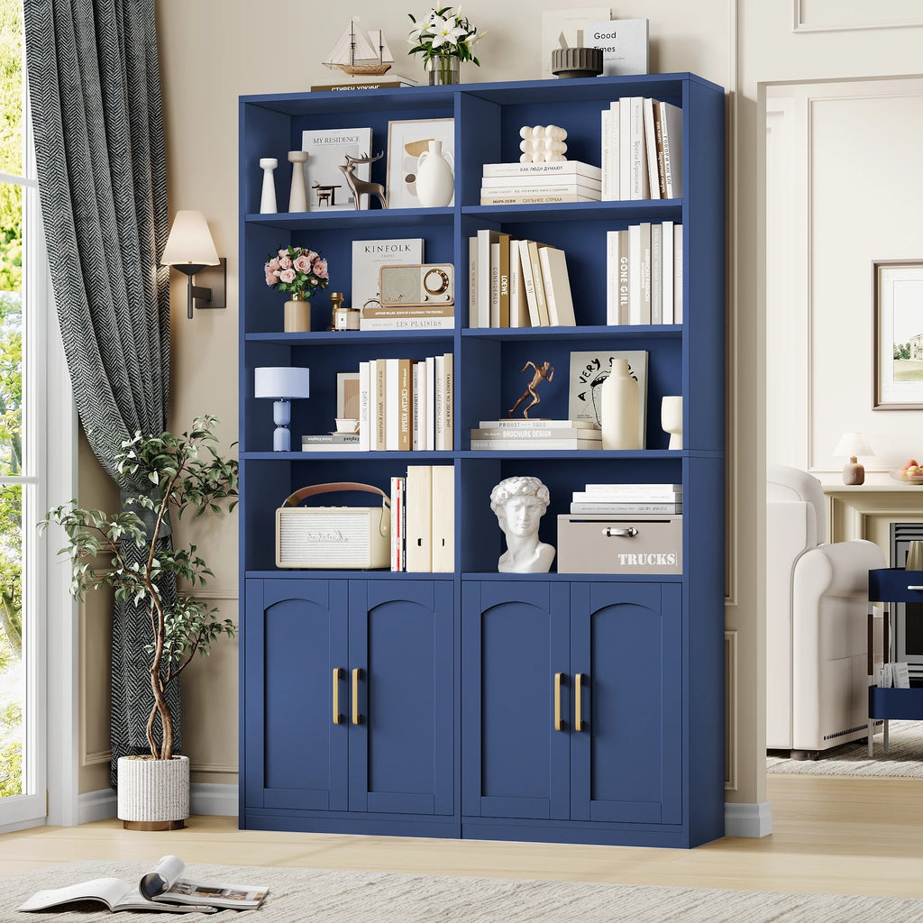 Homfa 73 Tall Bookcases with Doors, 8 Cubes 6 - Tier Double Row Bookshelf, White Bookcase for Living Room Home Office