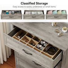 Load image into Gallery viewer, Dresser for Bedroom with 5 Drawers, Tall Wood Drawer Dresser Chest of Drawers for Closet, Living Room, Hallway, Nursery, Kids Bedroom, Grey