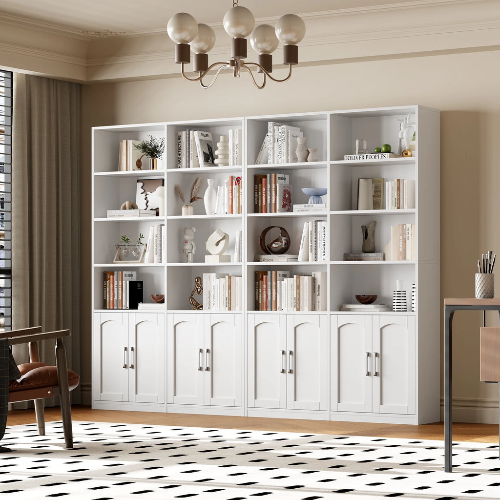 Homfa 73 Tall Bookcases with Doors, 8 Cubes 6 - Tier Double Row Bookshelf, White Bookcase for Living Room Home Office