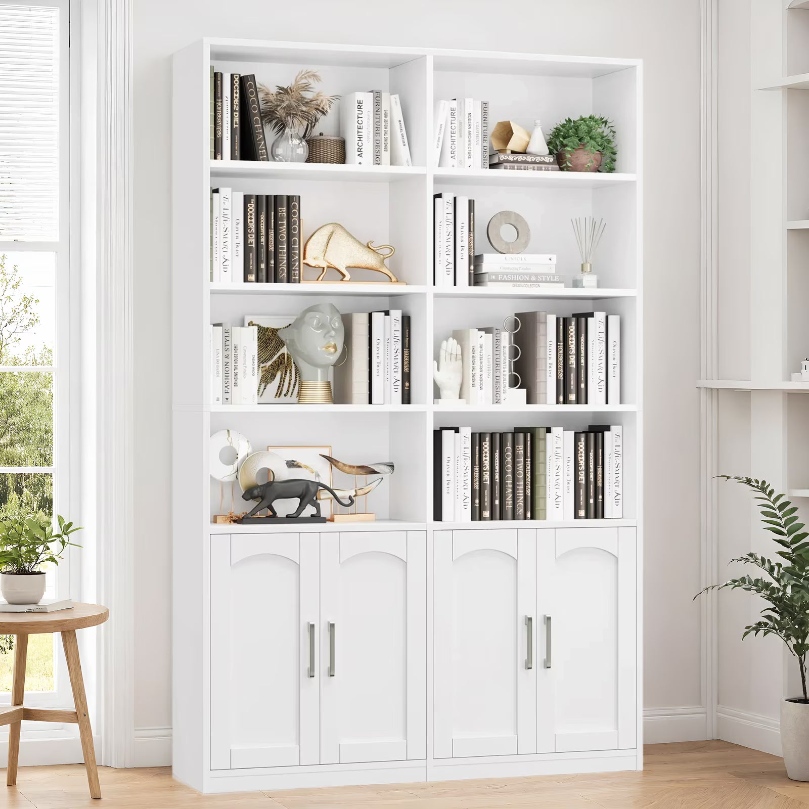 Homfa 73 Tall Bookcases with Doors, 8 Cubes 6 - Tier Double Row Bookshelf, White Bookcase for Living Room Home Office