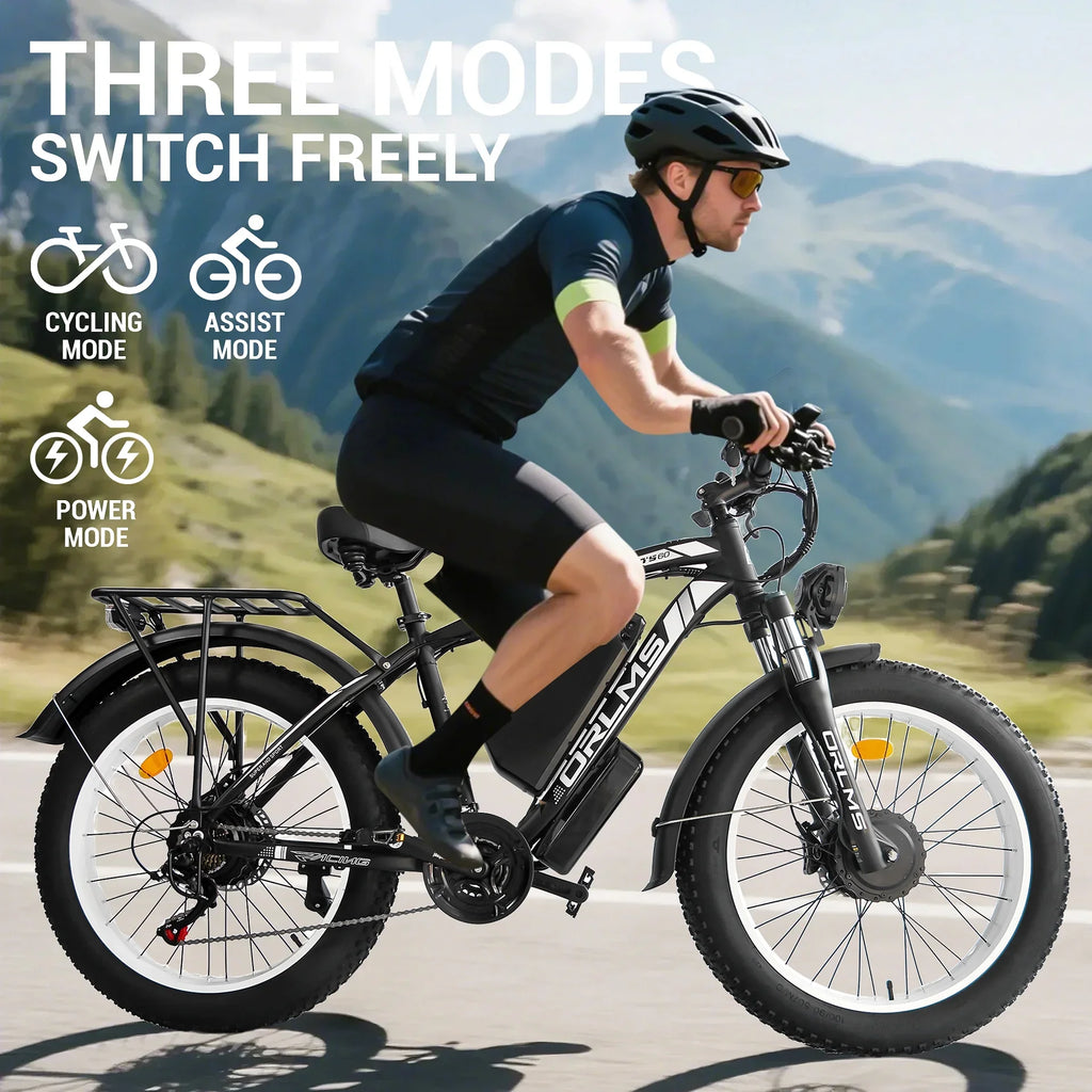 (US in Stock) 5000W Peak Dual Motor Electric Bike for Adults, 60V 25AH Removable Battery Ebike, 50MPH AWD 21 - Speed Mountain Snow E - Bike with 26" x 4.0 Fat Tire, Long Range Mountain Off - Road Ebikes