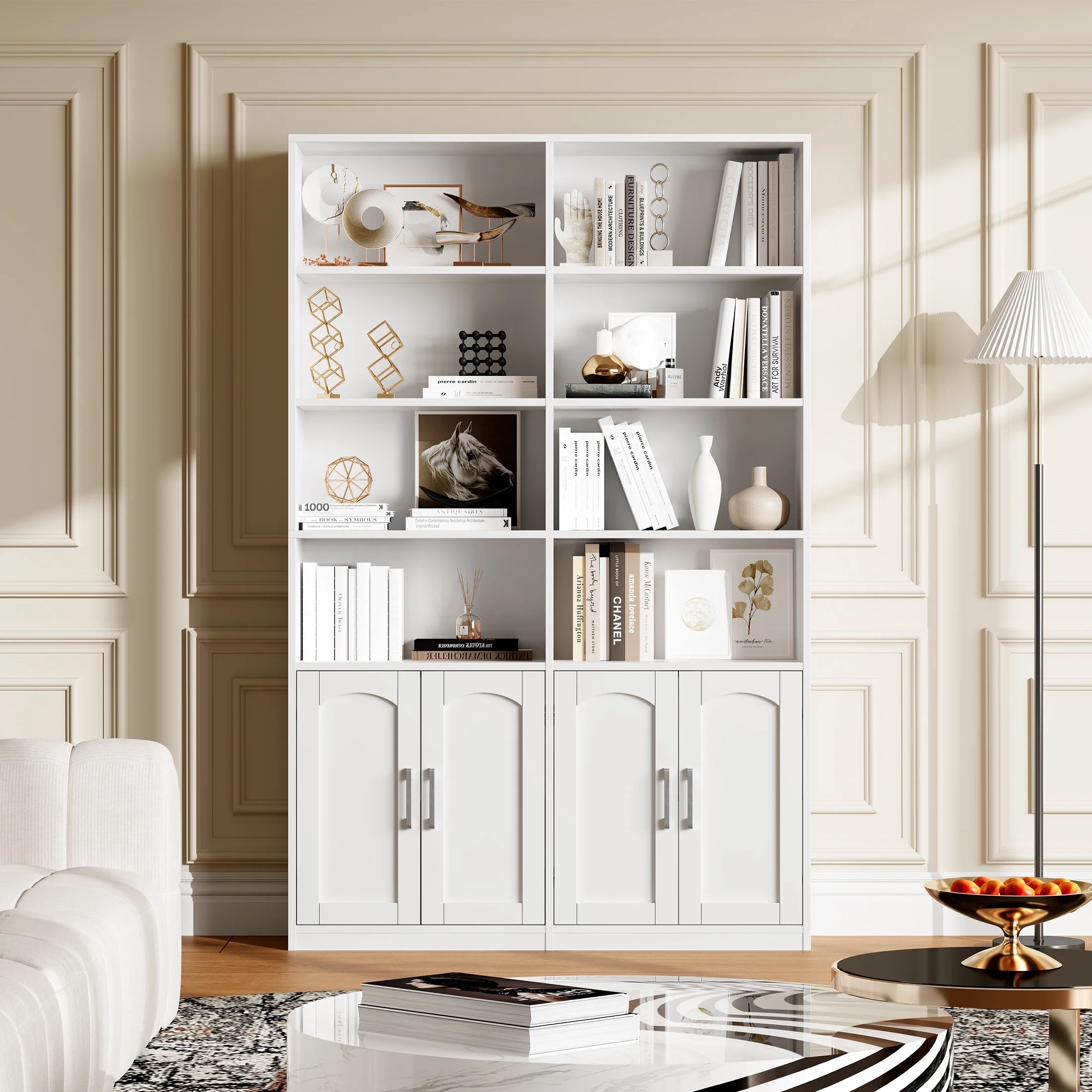 Homfa 73 Tall Bookcases with Doors, 8 Cubes 6 - Tier Double Row Bookshelf, White Bookcase for Living Room Home Office