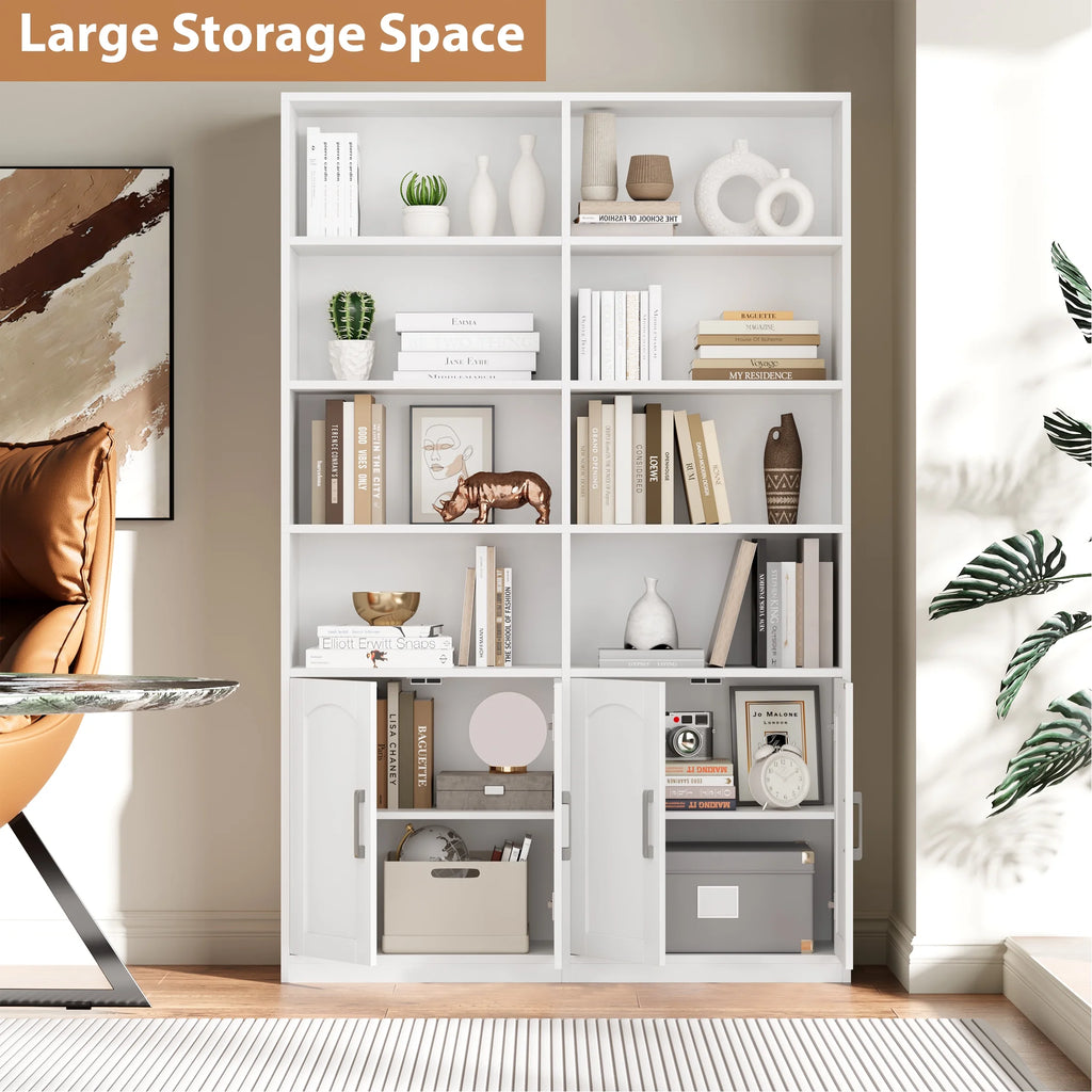 Homfa 73 Tall Bookcases with Doors, 8 Cubes 6 - Tier Double Row Bookshelf, White Bookcase for Living Room Home Office