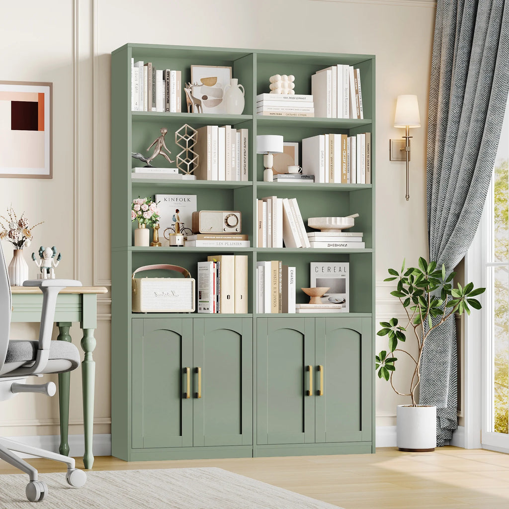 Homfa 73 Tall Bookcases with Doors, 8 Cubes 6 - Tier Double Row Bookshelf, White Bookcase for Living Room Home Office
