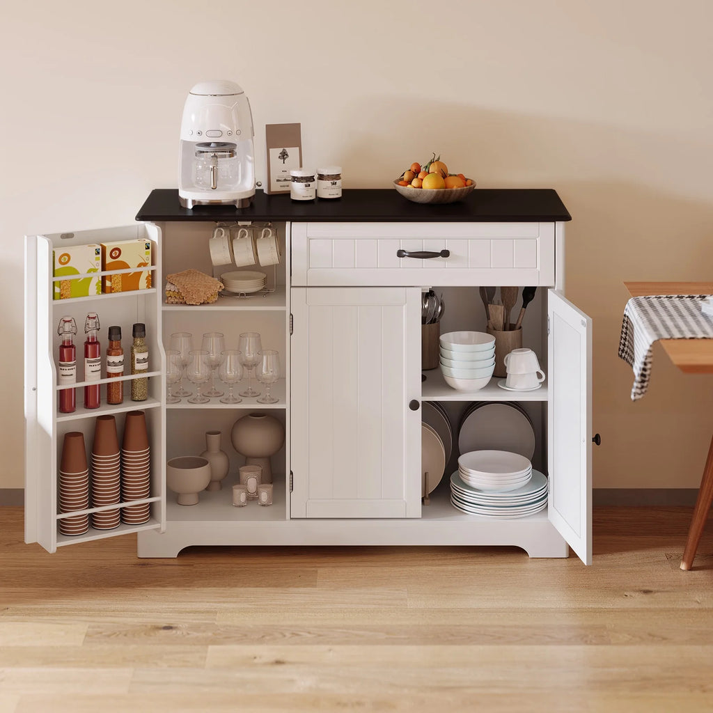 Coffee Bar, Lofka 42" Kitchen Storage Cabinet, Sideboard Buffet Cabinet with 8 Shelves, 1 Drawer