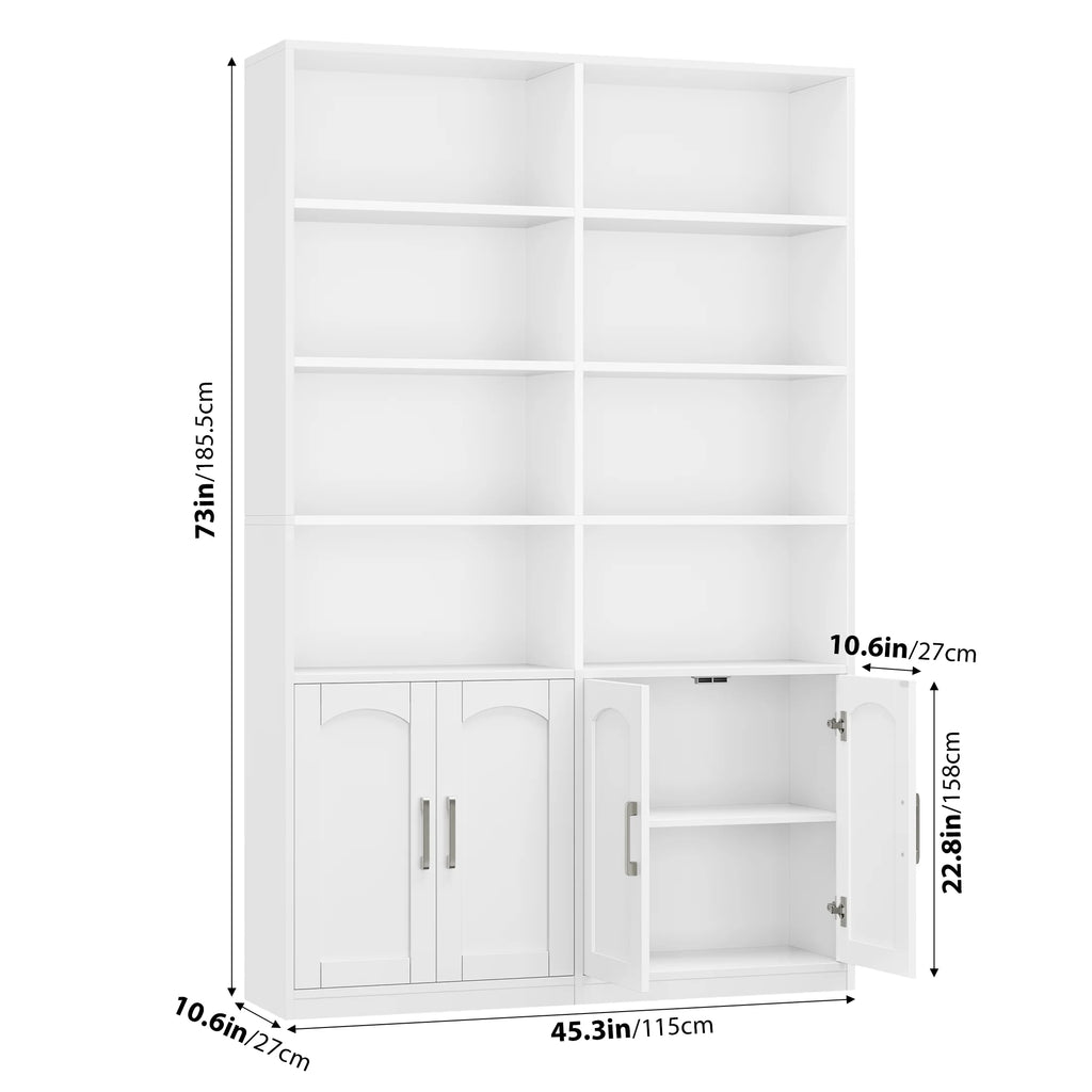 Homfa 73 Tall Bookcases with Doors, 8 Cubes 6 - Tier Double Row Bookshelf, White Bookcase for Living Room Home Office