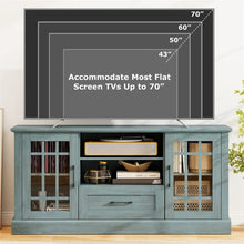 Load image into Gallery viewer, 62" Farmhouse TV Stand for 70 Inch TVs, Tall Media Console Table with 2 Glass Doors, Cubbies &amp; Drawer, Storage Cabinet for Living Room