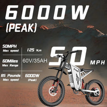 Load image into Gallery viewer, 6000W(Peak) Motor 60V/35ah Battery, Freego X2pro Electric Motorcycle for Adults, Electric Bike 50MPH/7 Speed Off Road Electric Bicycle, 19x2 Full Suspension/Four - Piston Hydraulic Brake UL2849MTB