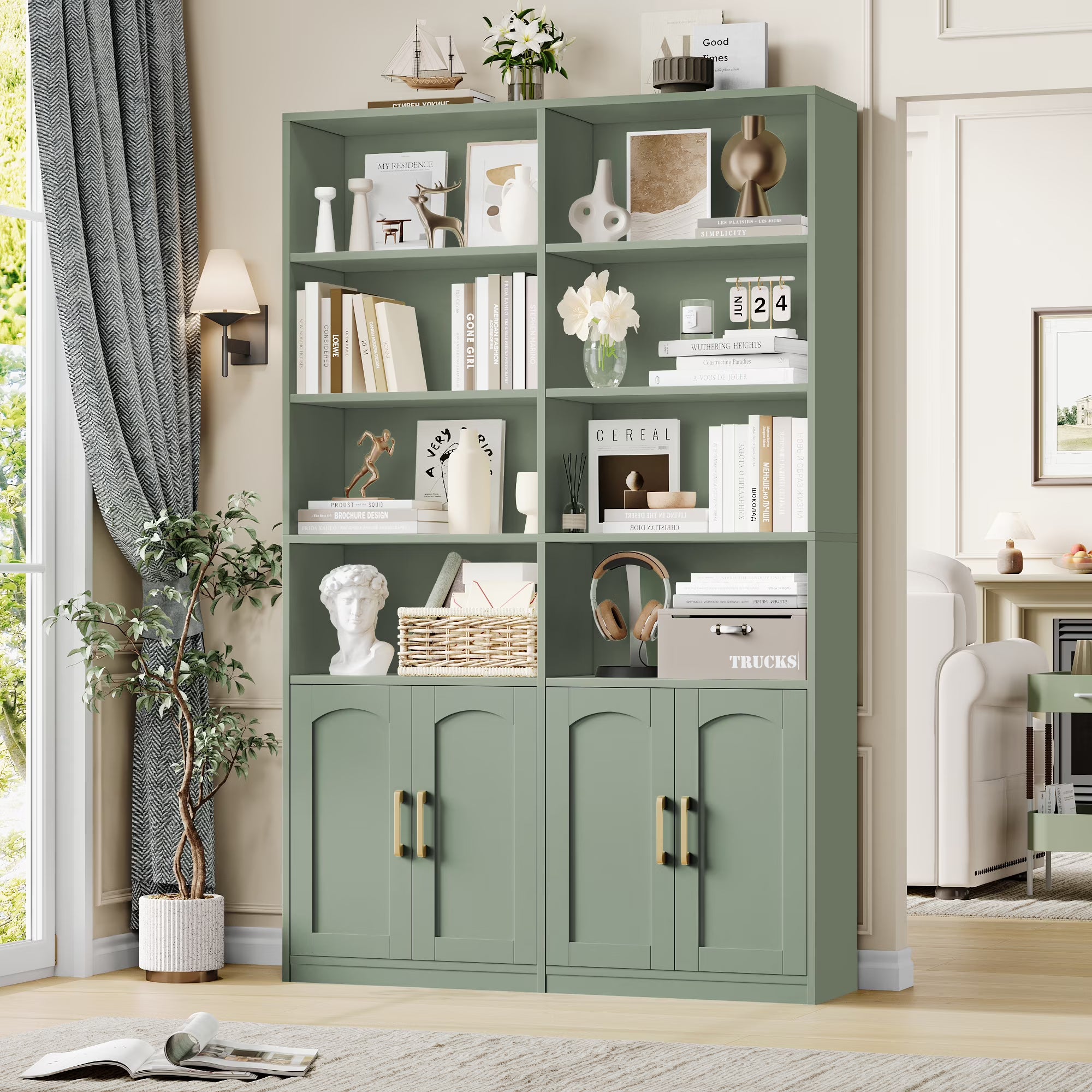 Homfa 73 Tall Bookcases with Doors, 8 Cubes 6 - Tier Double Row Bookshelf, White Bookcase for Living Room Home Office